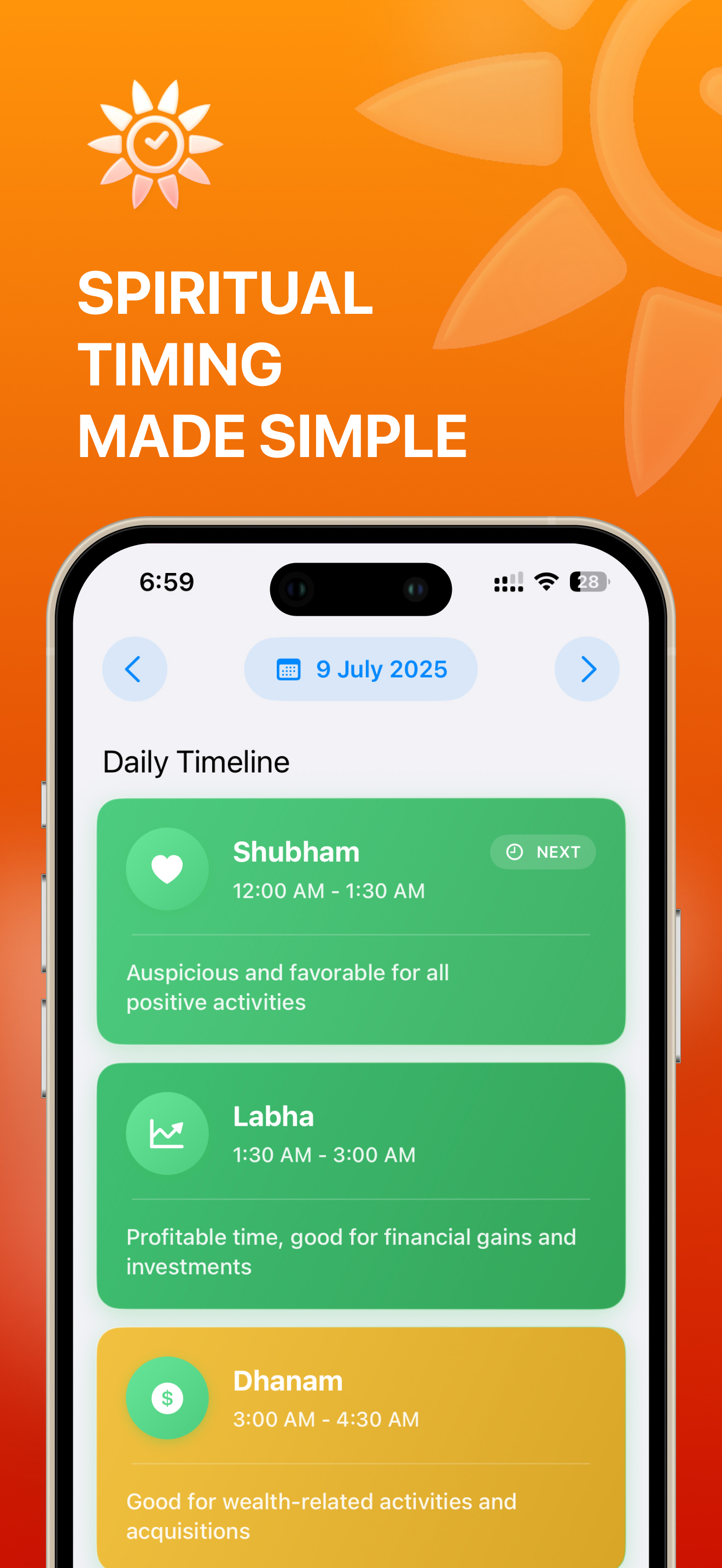 Hindu Timings App - Today View